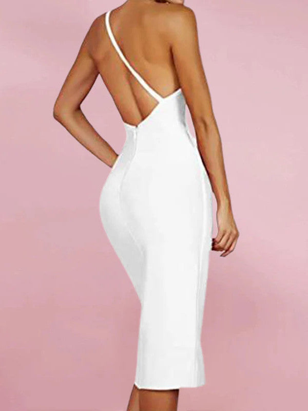 Women's One Shoulder Bandage Midi  Dress