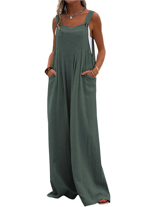Pocketed Cotton And Linen Breathable Wide Leg Pants
