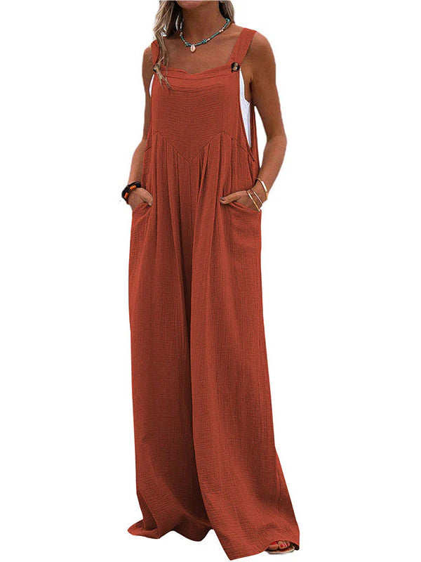 Pocketed Cotton And Linen Breathable Wide Leg Pants