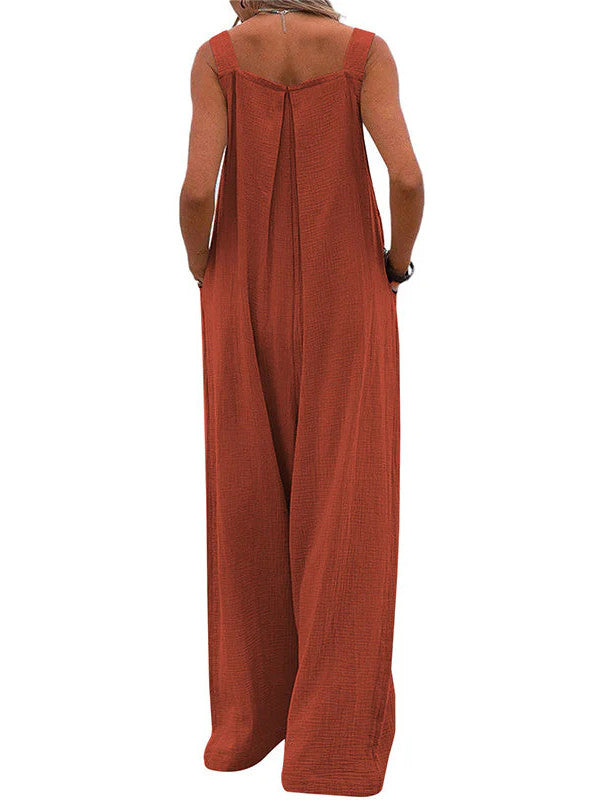 Pocketed Cotton And Linen Breathable Wide Leg Pants