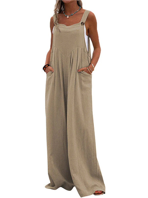 Pocketed Cotton And Linen Breathable Wide Leg Pants