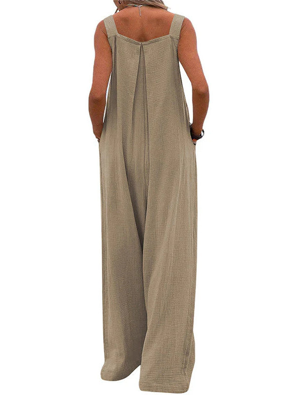 Pocketed Cotton And Linen Breathable Wide Leg Pants