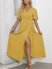 V Neck Slit Maxi Dress