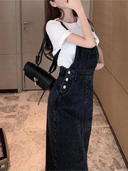 Retro Slim Slit Design Suspenders Skirt