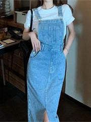 Retro Slim Slit Design Suspenders Skirt