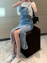 Retro Slim Slit Design Suspenders Skirt