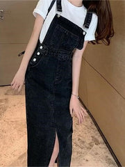 Retro Slim Slit Design Suspenders Skirt