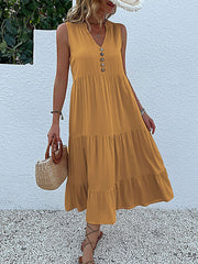 Button Detail Layered Hem Smock Dress
