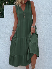 Button Detail Layered Hem Smock Dress