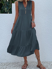 Button Detail Layered Hem Smock Dress