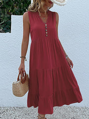 Button Detail Layered Hem Smock Dress
