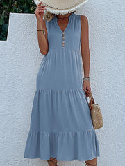 Button Detail Layered Hem Smock Dress