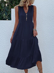 Button Detail Layered Hem Smock Dress