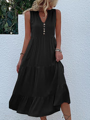 Button Detail Layered Hem Smock Dress