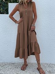 Button Detail Layered Hem Smock Dress