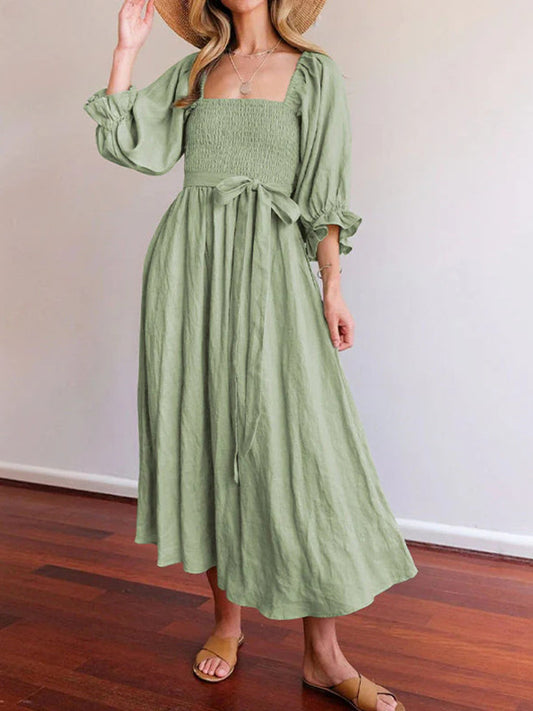 French Ruffled Lantern Sleeves Multi-wear Dress