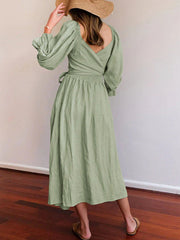 French Ruffled Lantern Sleeves Multi-wear Dress