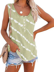 Summer Casual Stripes Buttons Sleeveless Tank Top