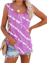 Summer Casual Stripes Buttons Sleeveless Tank Top