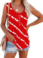 Summer Casual Stripes Buttons Sleeveless Tank Top