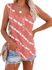 Summer Casual Stripes Buttons Sleeveless Tank Top