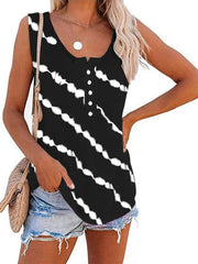 Summer Casual Stripes Buttons Sleeveless Tank Top