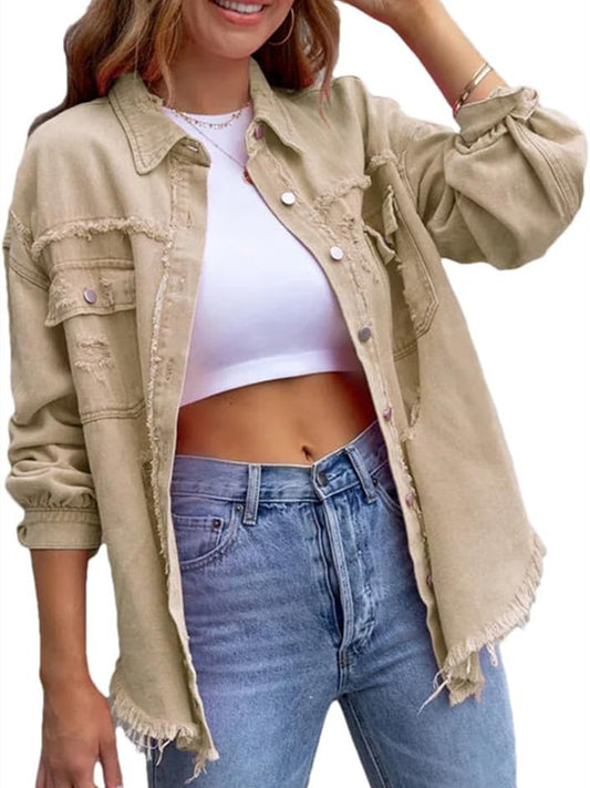 Women's Distressed Denim Lapel Jacket