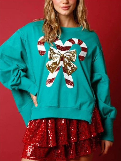 Women's Candy Cane Sequin Sweatshirt