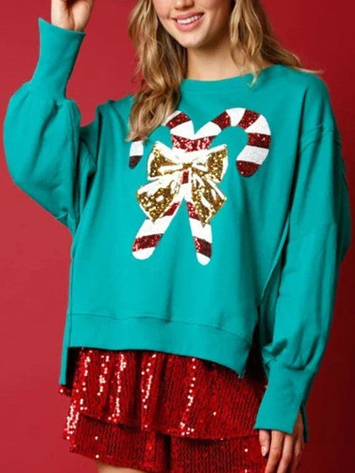 Women's Candy Cane Sequin Sweatshirt