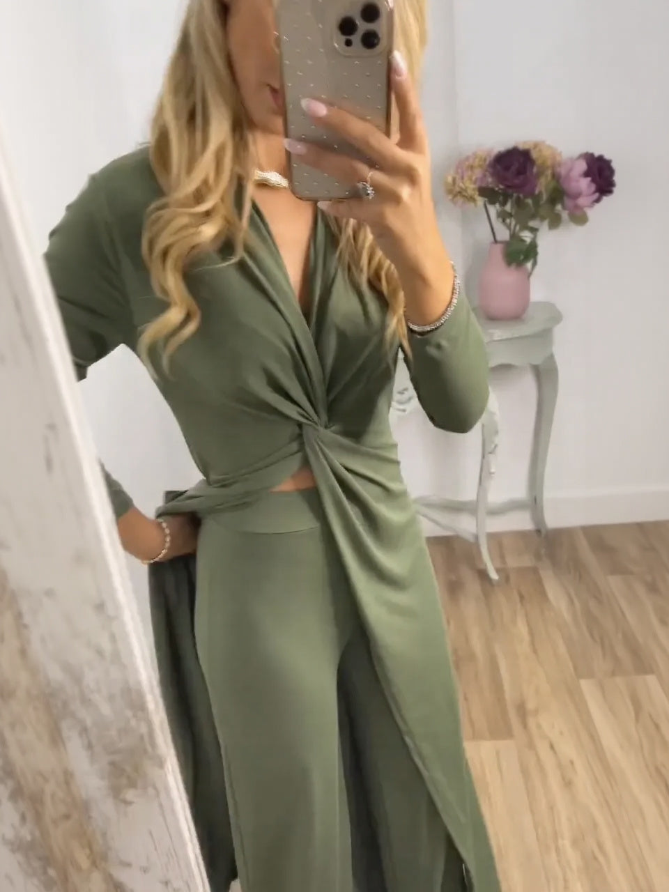 Casual 2 Pieces Suit With Long Top Matching Trouser