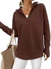 Women's Half Zip Oversized Ribbed Knit Pullover Sweater (Buy  2 Free Shipping )