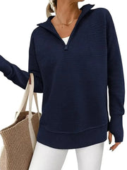 Women's Half Zip Oversized Ribbed Knit Pullover Sweater (Buy  2 Free Shipping )