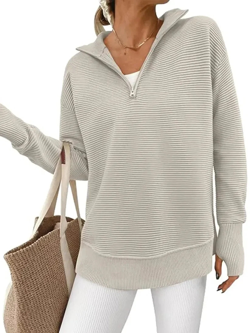 Women's Half Zip Oversized Ribbed Knit Pullover Sweater (Buy  2 Free Shipping )