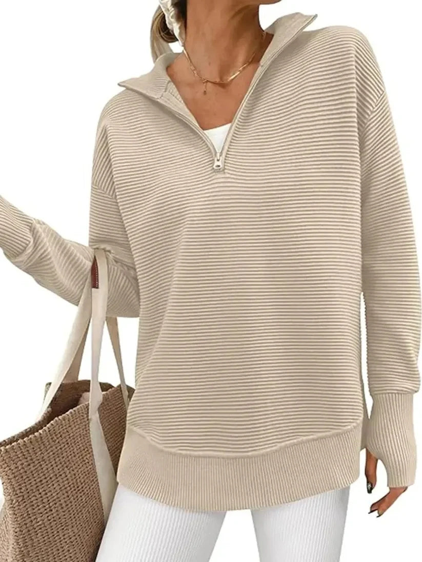 Women's Half Zip Oversized Ribbed Knit Pullover Sweater (Buy  2 Free Shipping )