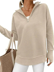 Women's Half Zip Oversized Ribbed Knit Pullover Sweater (Buy  2 Free Shipping )