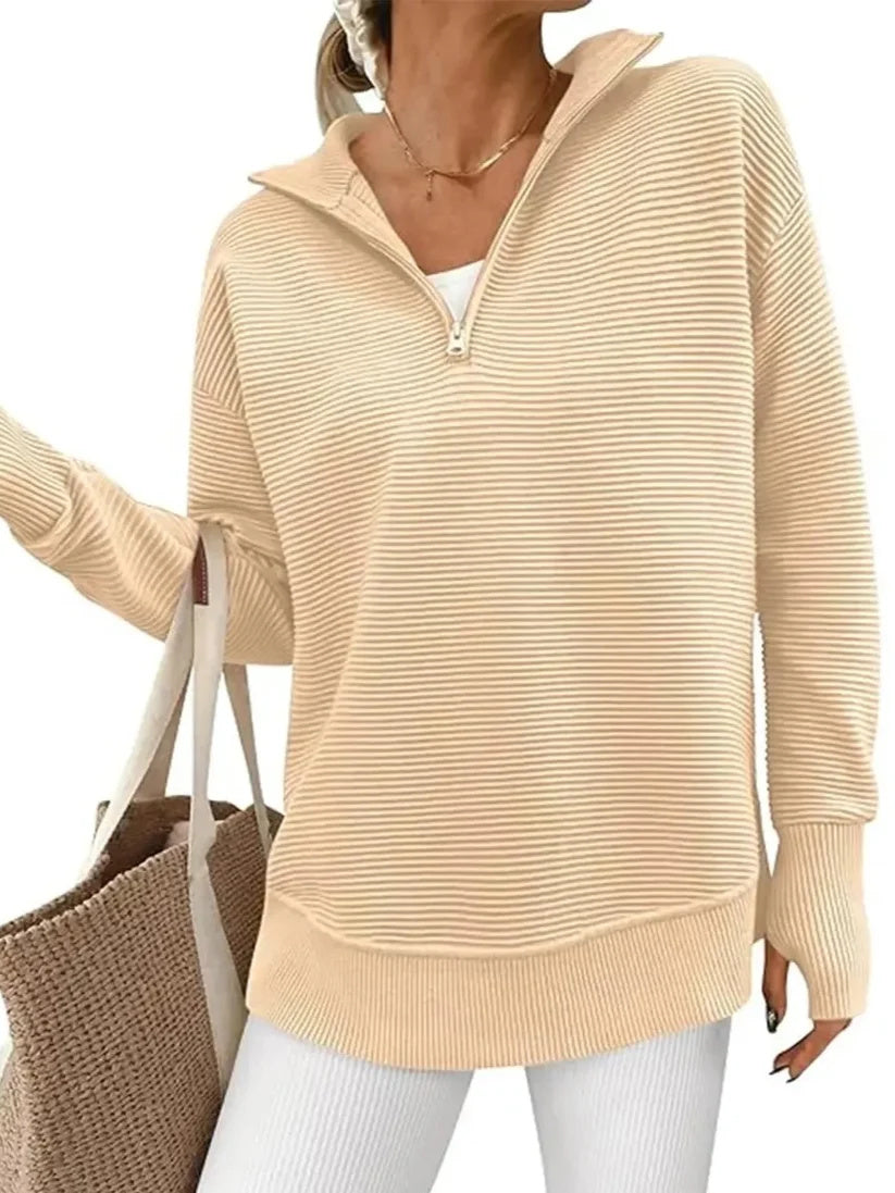 Women's Half Zip Oversized Ribbed Knit Pullover Sweater (Buy  2 Free Shipping )