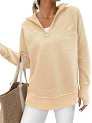 Women's Half Zip Oversized Ribbed Knit Pullover Sweater (Buy  2 Free Shipping )