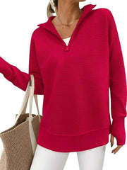 Women's Half Zip Oversized Ribbed Knit Pullover Sweater (Buy  2 Free Shipping )