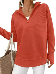 Women's Half Zip Oversized Ribbed Knit Pullover Sweater (Buy  2 Free Shipping )