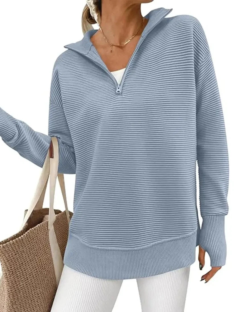 Women's Half Zip Oversized Ribbed Knit Pullover Sweater (Buy  2 Free Shipping )