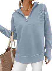 Women's Half Zip Oversized Ribbed Knit Pullover Sweater (Buy  2 Free Shipping )