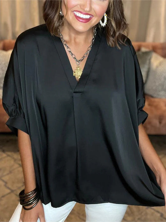 Classic Silk Satin V-Neck Shirt