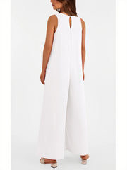 Women's Casual Wide Strap Sleeveless Tank Top V Neck Wide Leg Jumpsuit