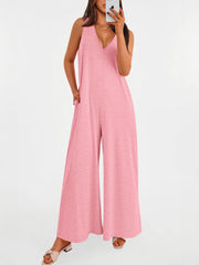 Women's Casual Wide Strap Sleeveless Tank Top V Neck Wide Leg Jumpsuit