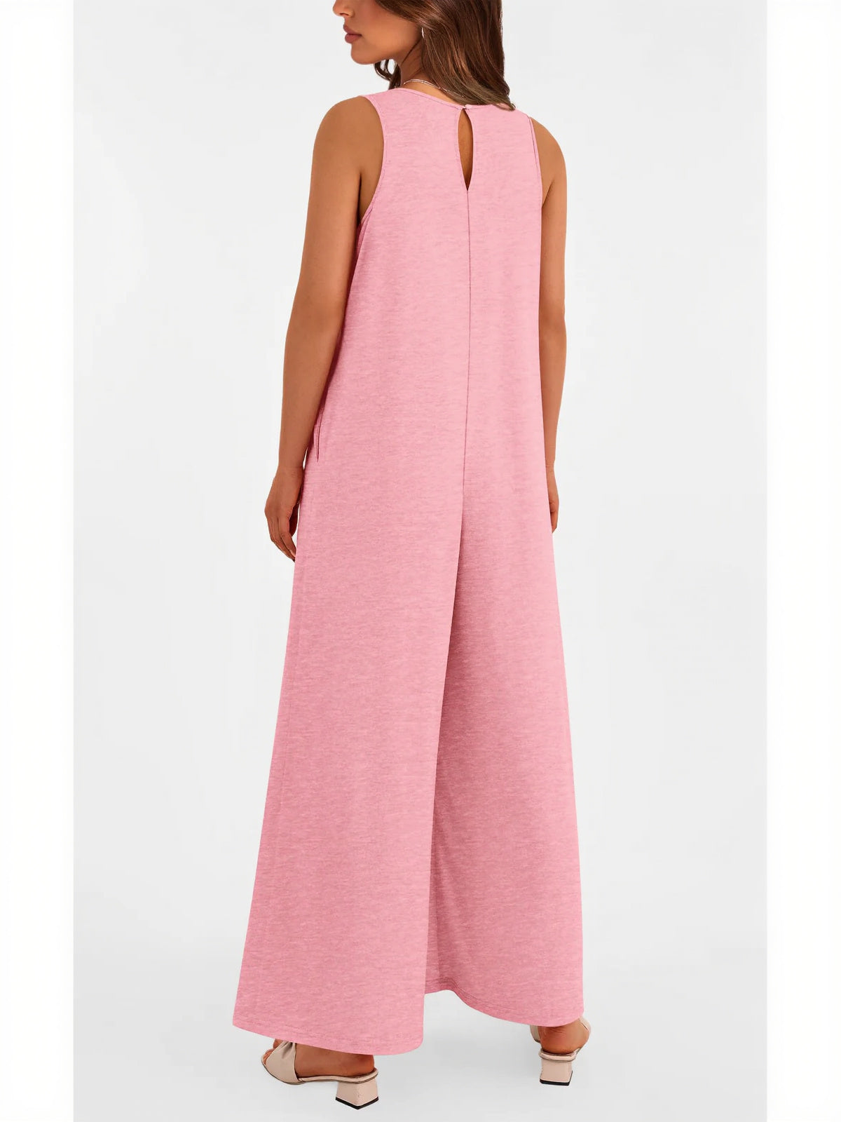 Women's Casual Wide Strap Sleeveless Tank Top V Neck Wide Leg Jumpsuit