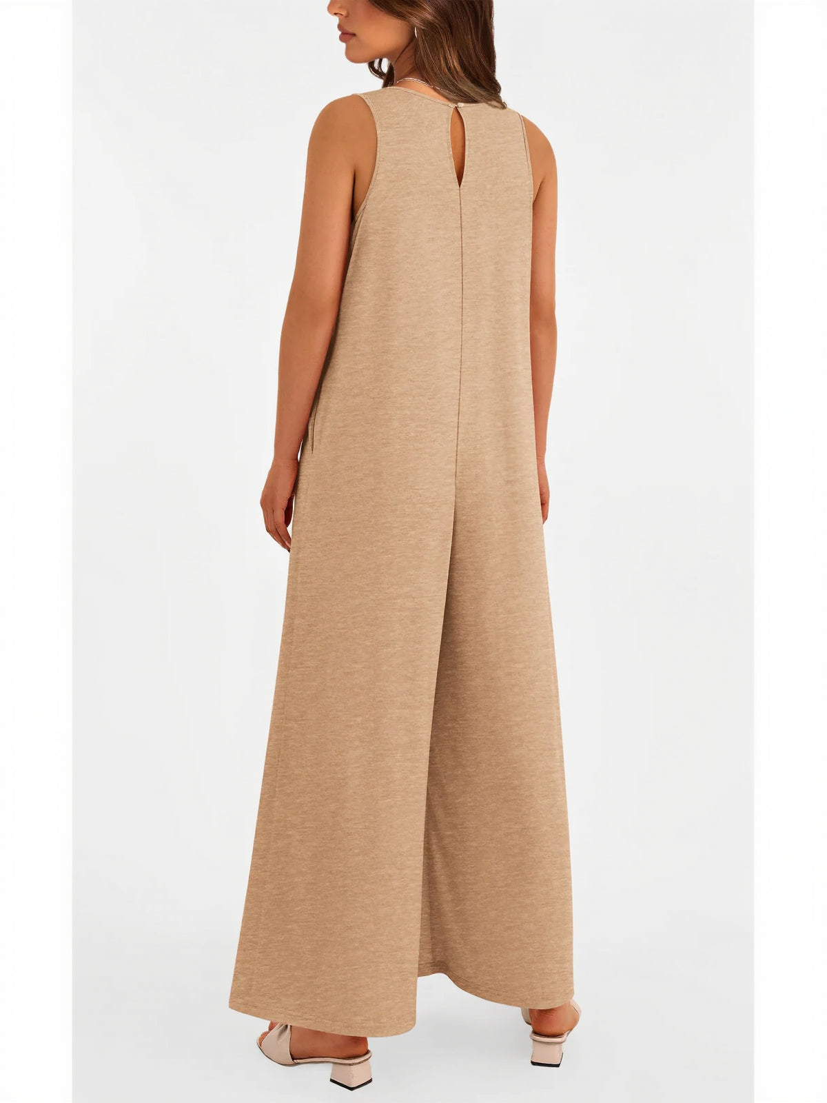 Women's Casual Wide Strap Sleeveless Tank Top V Neck Wide Leg Jumpsuit