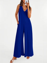 Women's Casual Wide Strap Sleeveless Tank Top V Neck Wide Leg Jumpsuit
