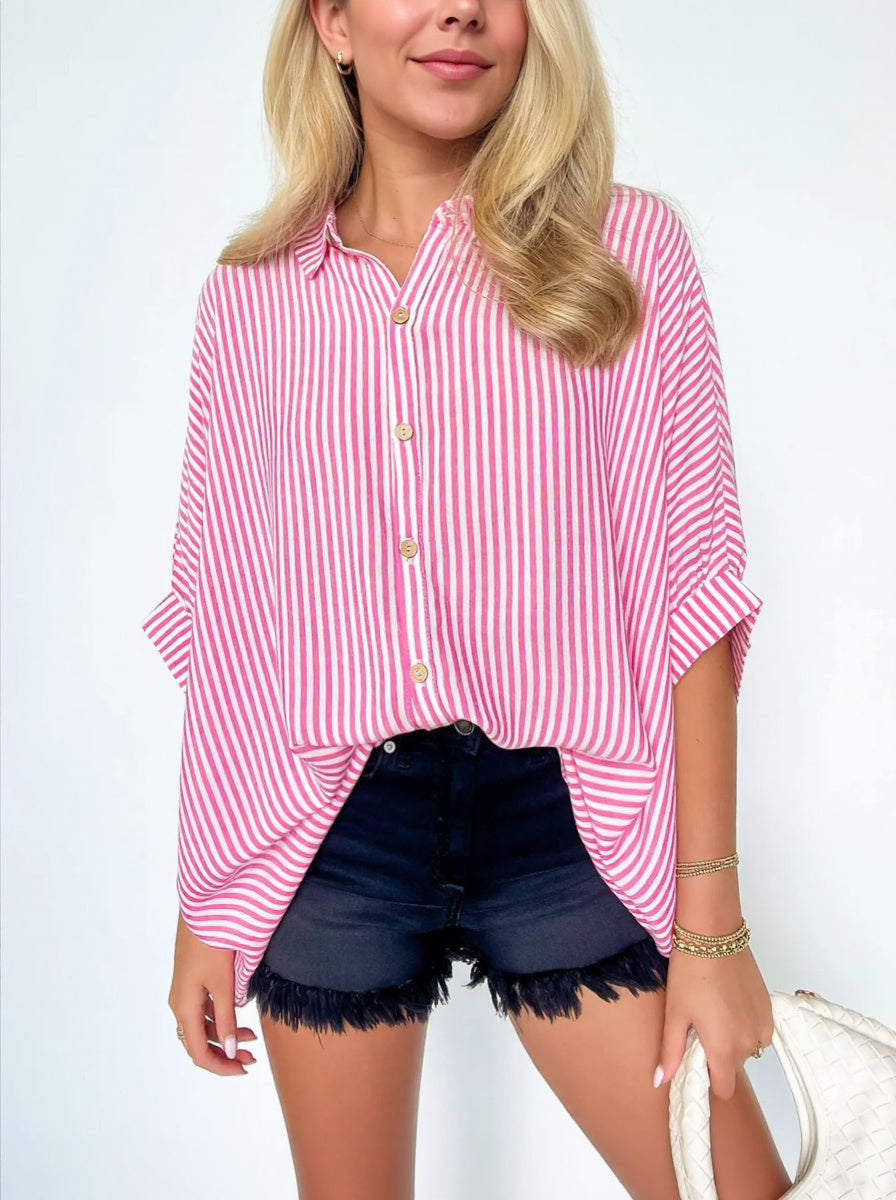 Women's Oversized Striped Button-down Shirt