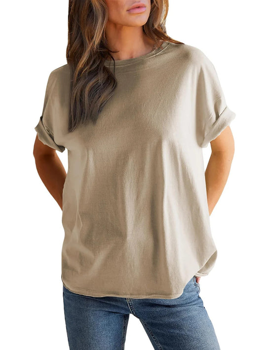 Women's Solid Color Round Neck Short Sleeve T-shirt