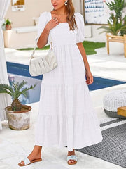 Puff Sleeve Smocked Flowy  Midi Dress